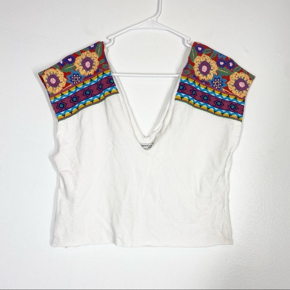 ZARA Boho Embroidered Shoulder V Neck Blouse Tank Top